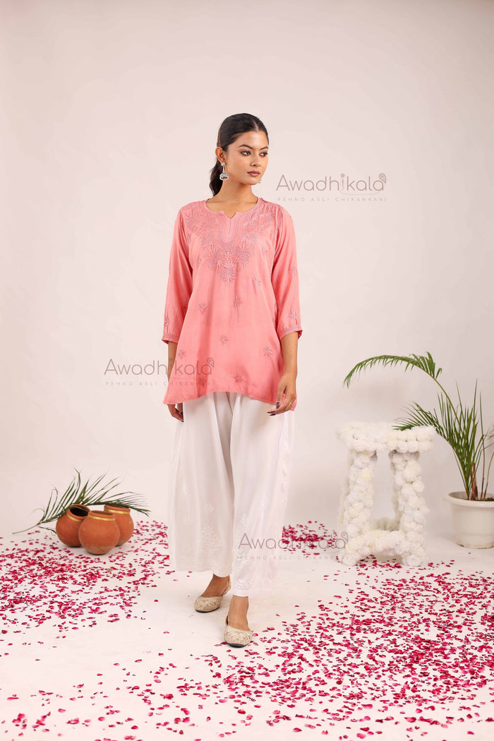Rhea Muslin Short Kurti- Pink