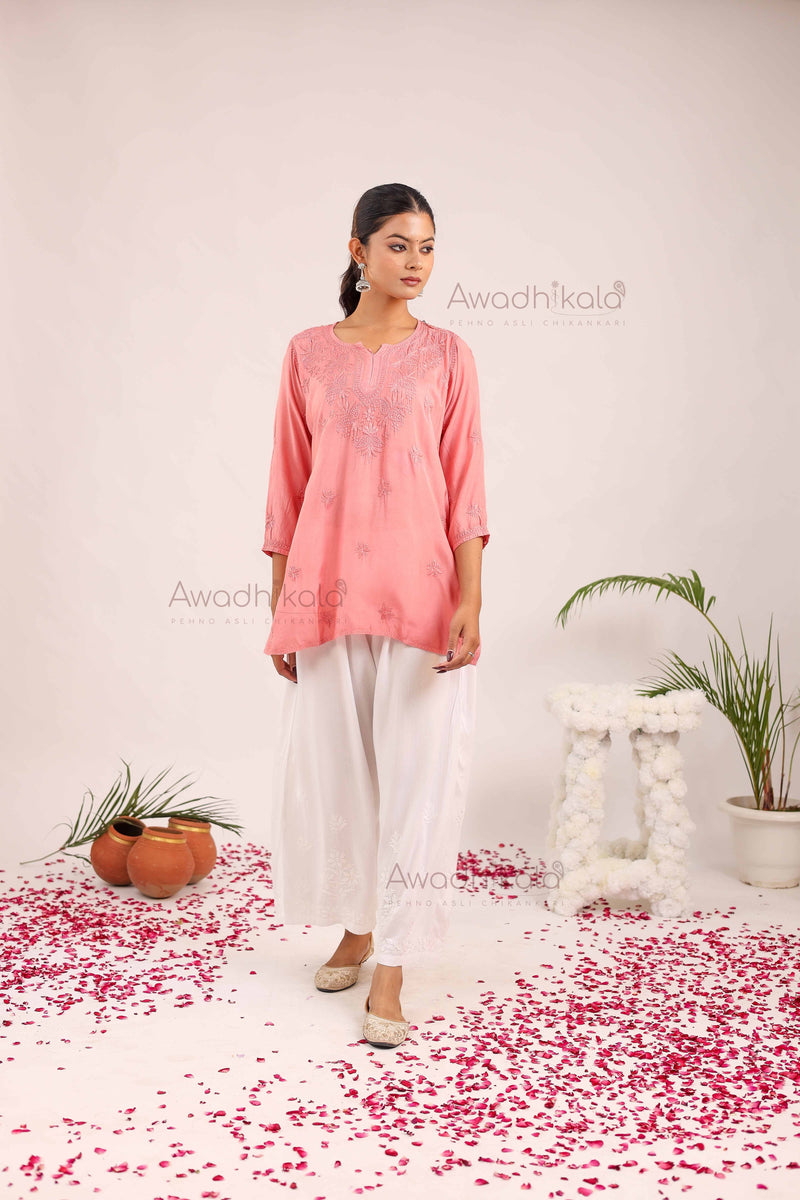 Rhea Muslin Short Kurti- Pink