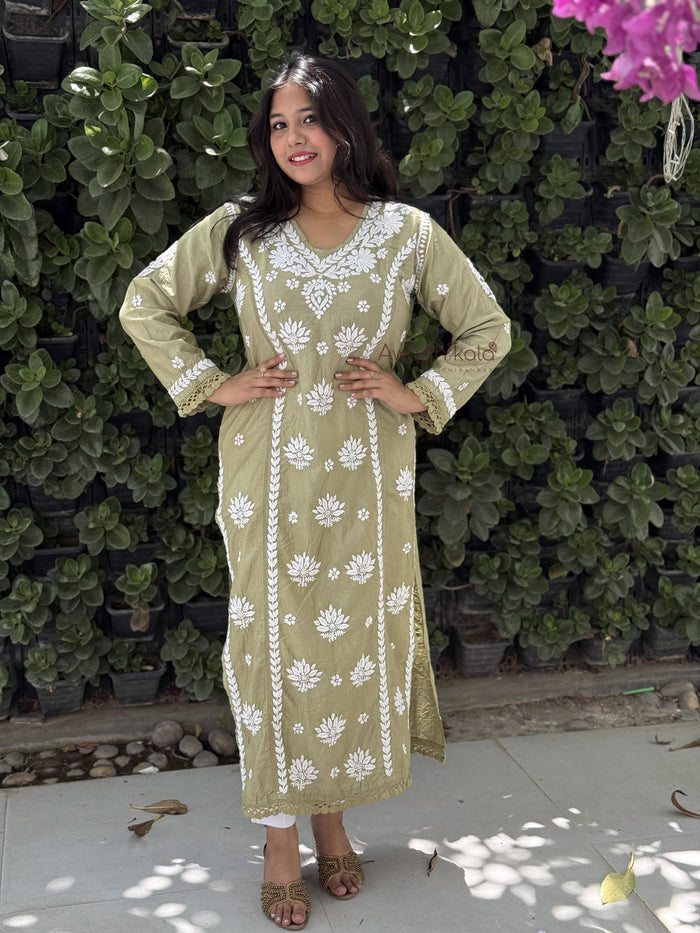 Reeva Chanderi Cotton Kurti- Green