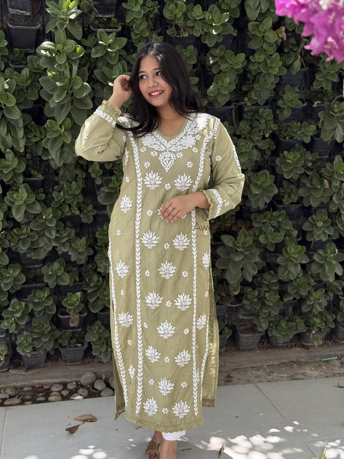Reeva Chanderi Cotton Kurti- Green