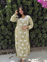 Reeva Chanderi Cotton Kurti- Green
