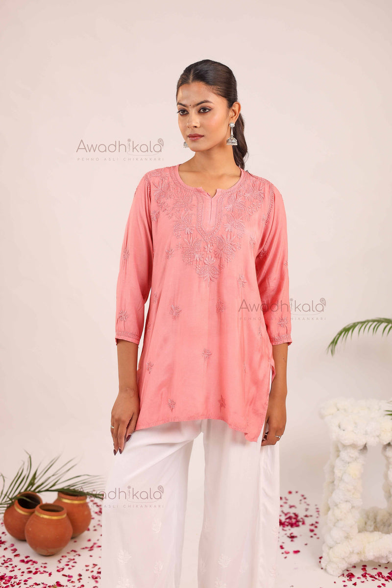 Rhea Muslin Short Kurti- Pink
