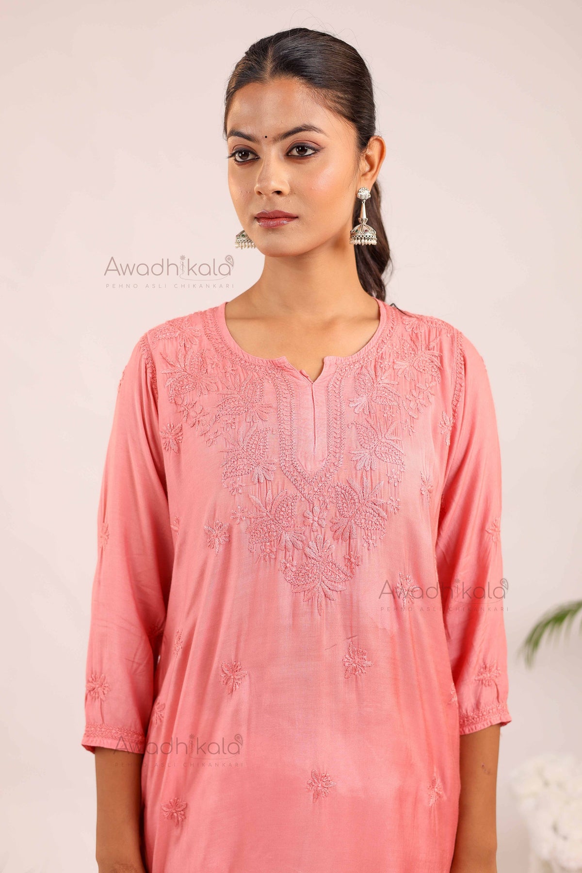 Rhea Muslin Short Kurti- Pink