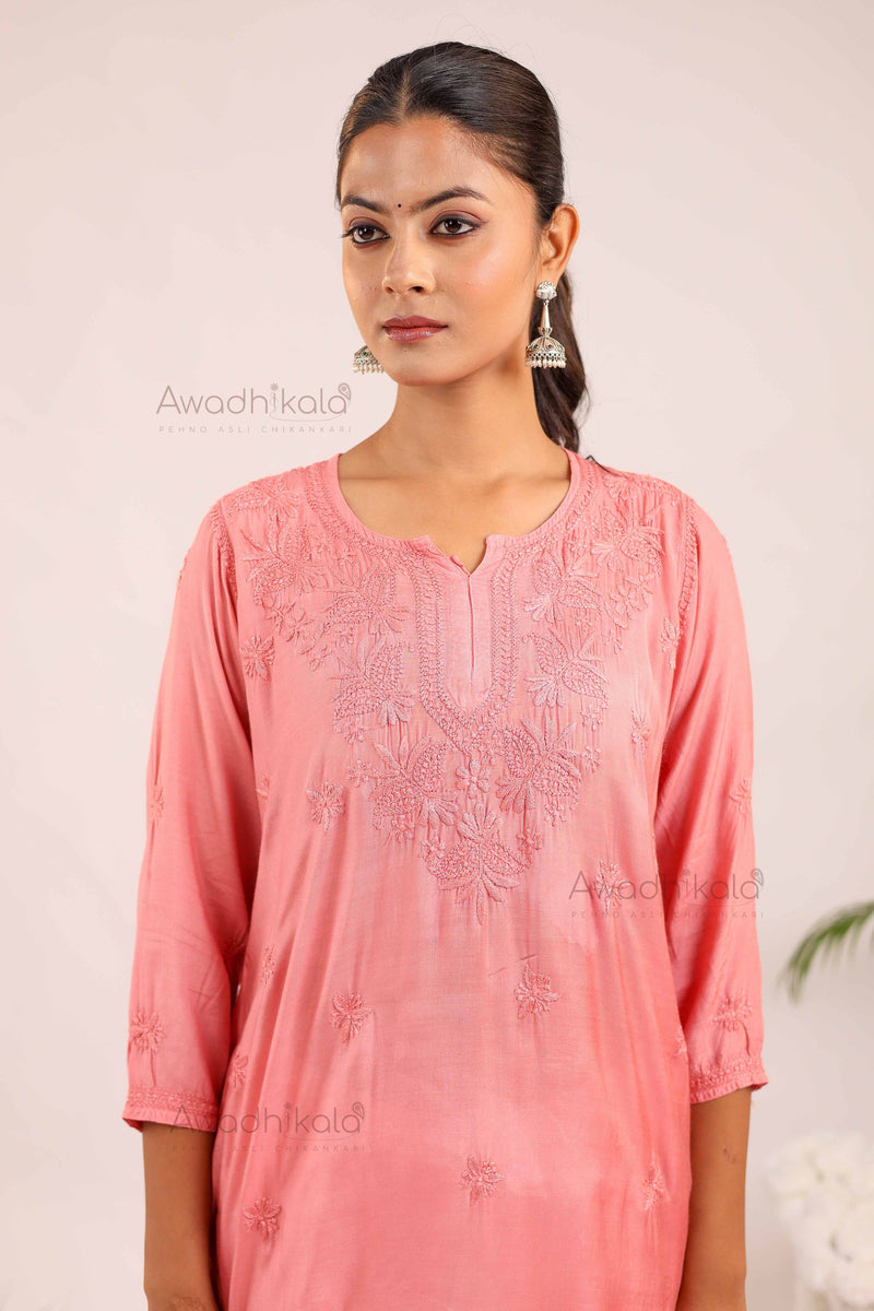 Rhea Muslin Short Kurti- Pink