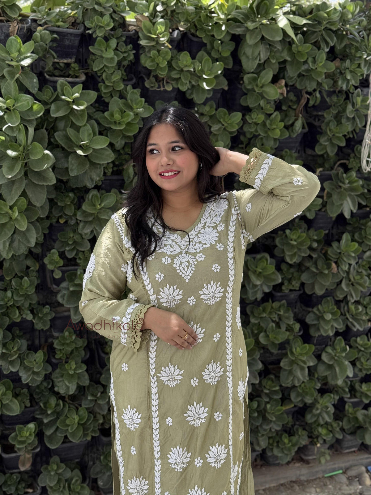 Reeva Chanderi Cotton Kurti- Green
