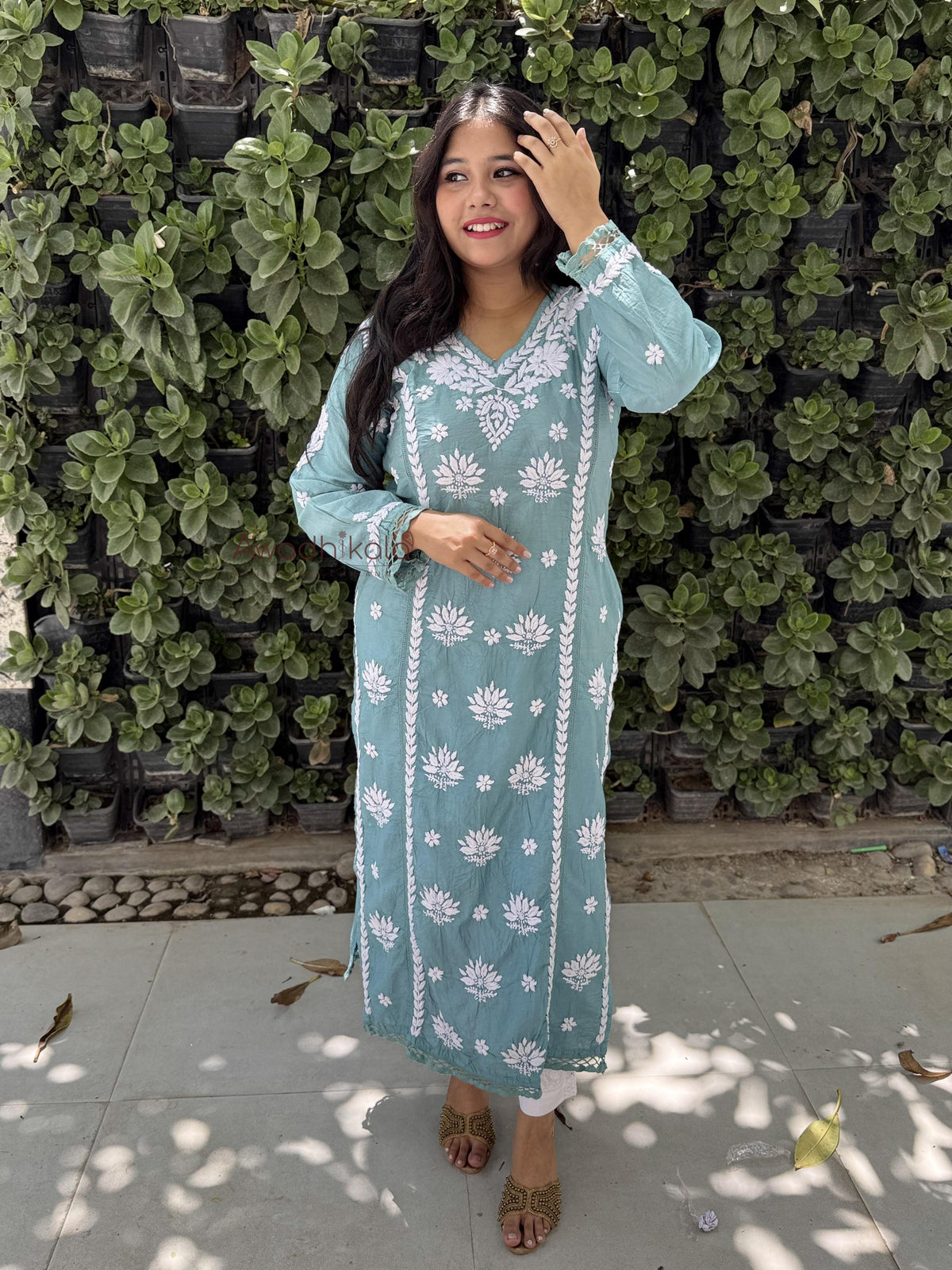 Reeva Chanderi Cotton Kurti- Blue