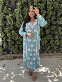 Reeva Chanderi Cotton Kurti- Blue