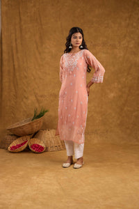 Akira Pure Mulmul Chanderi Kurti- Rust