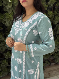 Reeva Chanderi Cotton Kurti- Blue