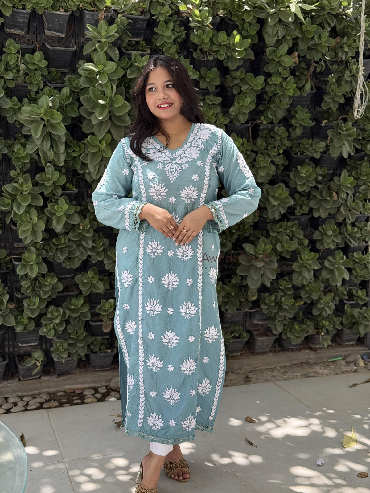Reeva Chanderi Cotton Kurti- Blue