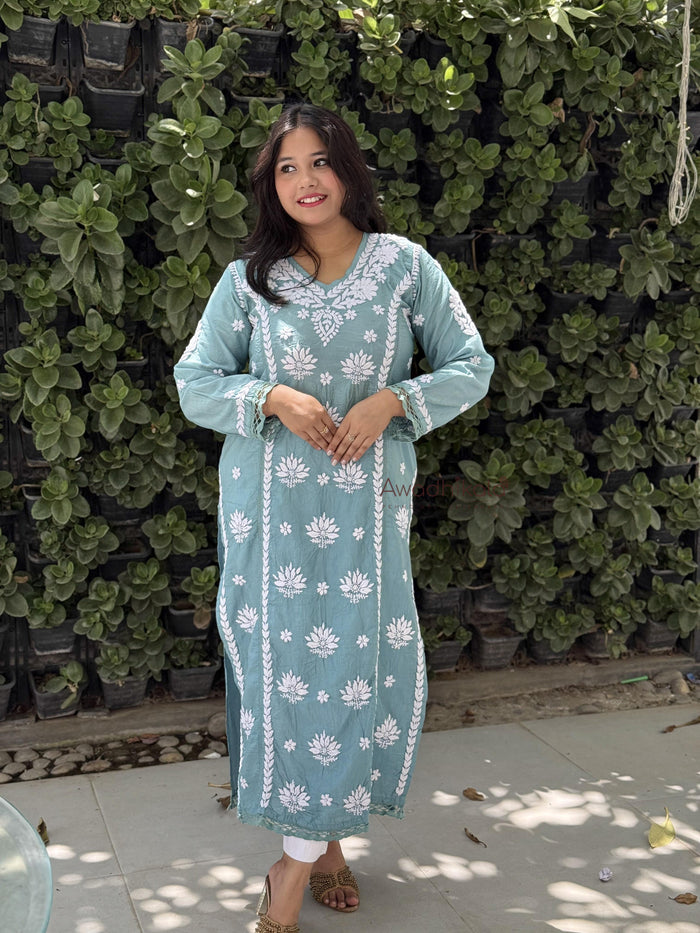 Reeva Chanderi Cotton Kurti- Blue