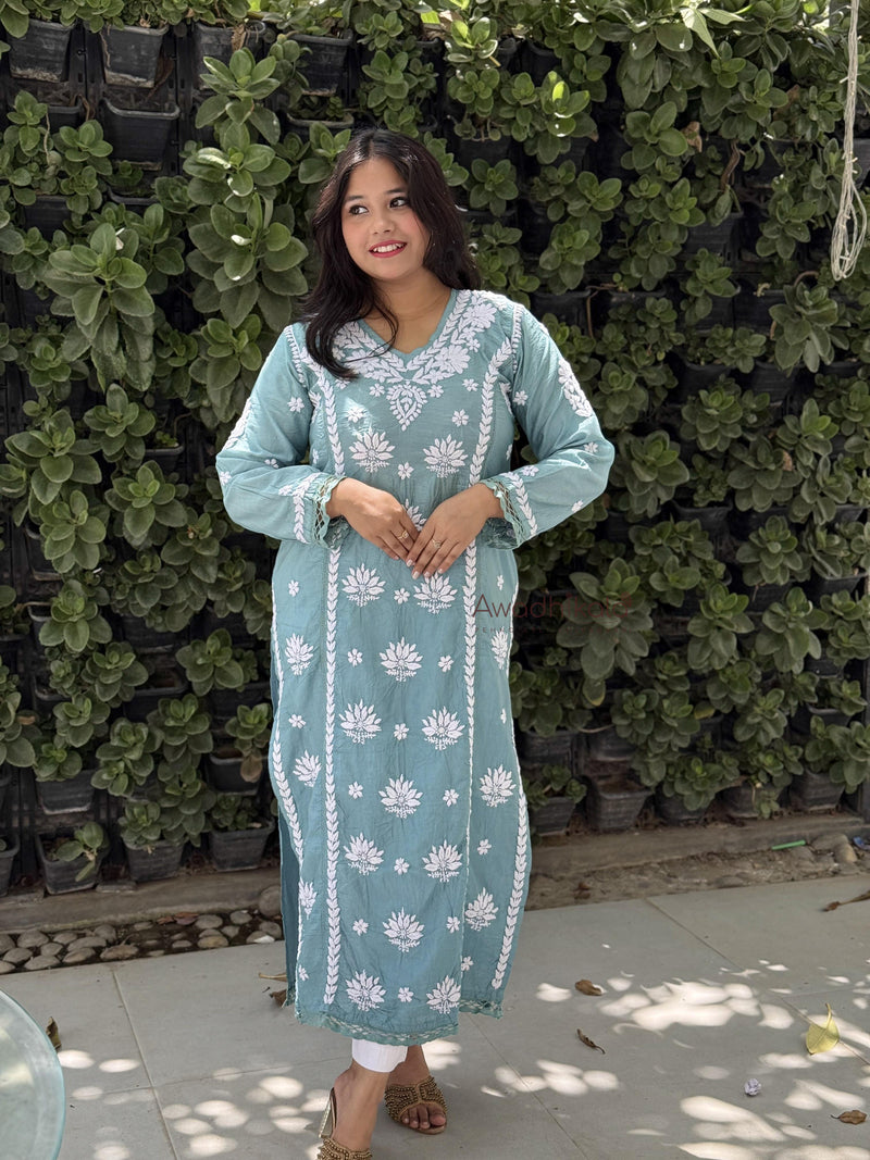 Reeva Chanderi Cotton Kurti- Blue