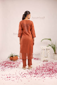 Tarini Chanderi Cotton Set- Rust