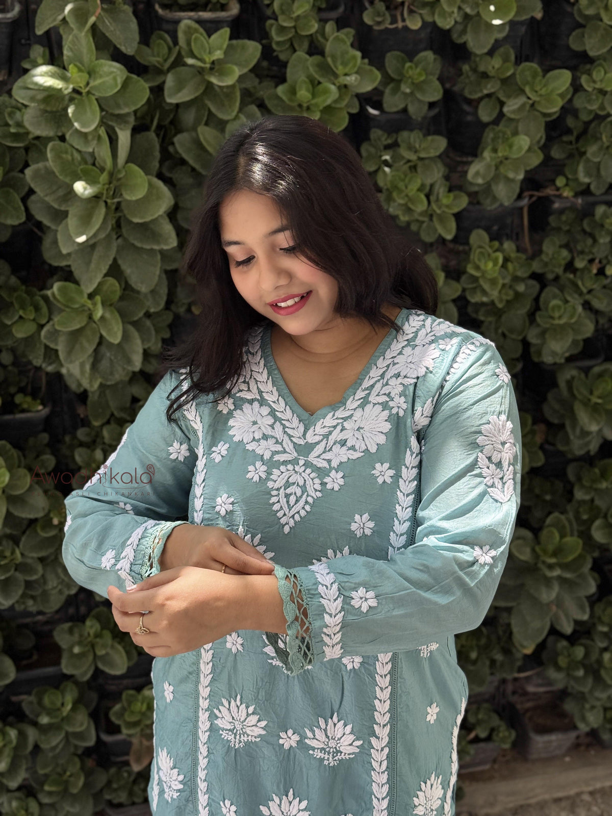 Reeva Chanderi Cotton Kurti- Blue