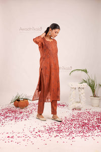 Tarini Chanderi Cotton Set- Rust