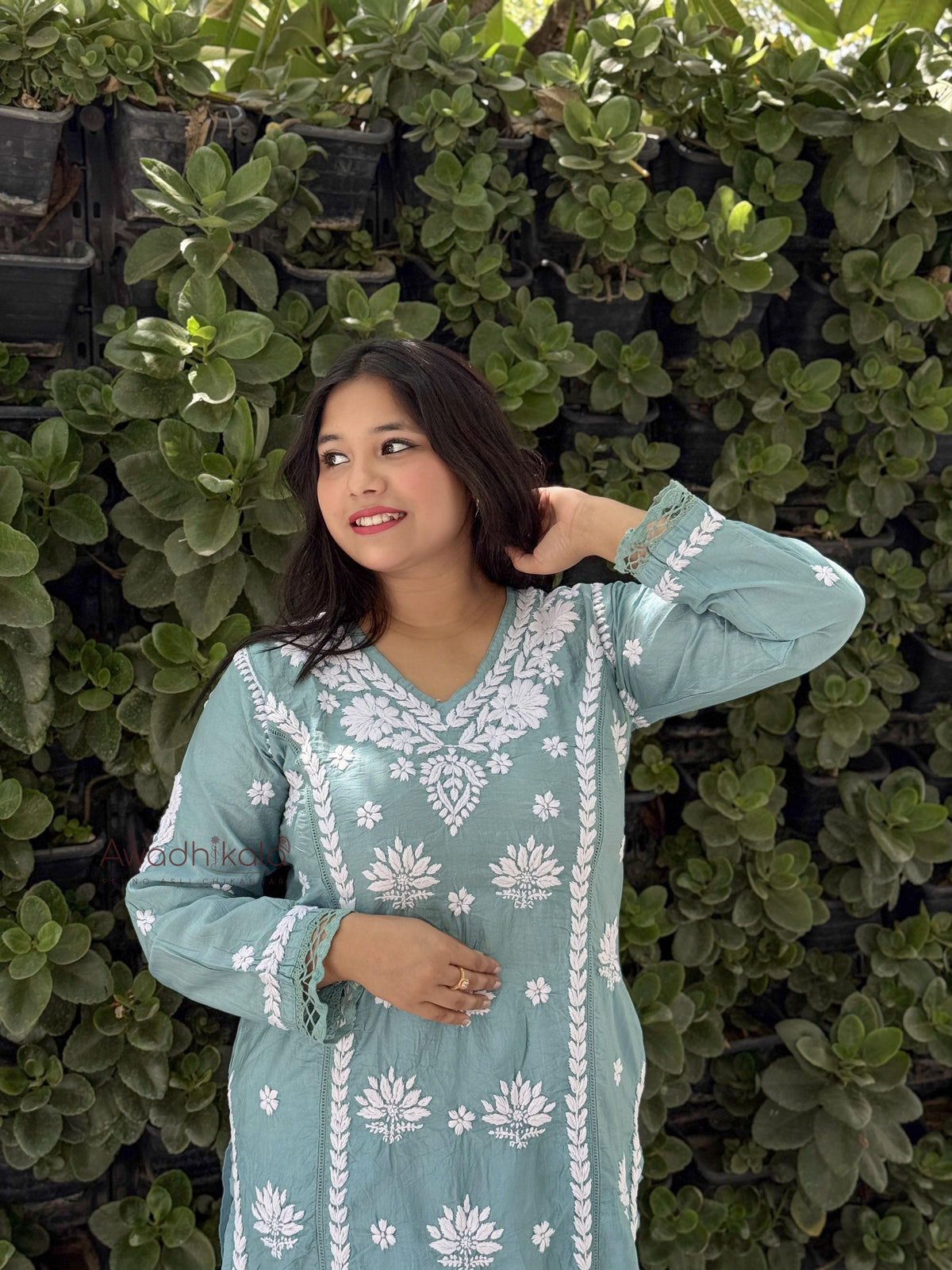 Reeva Chanderi Cotton Kurti- Blue