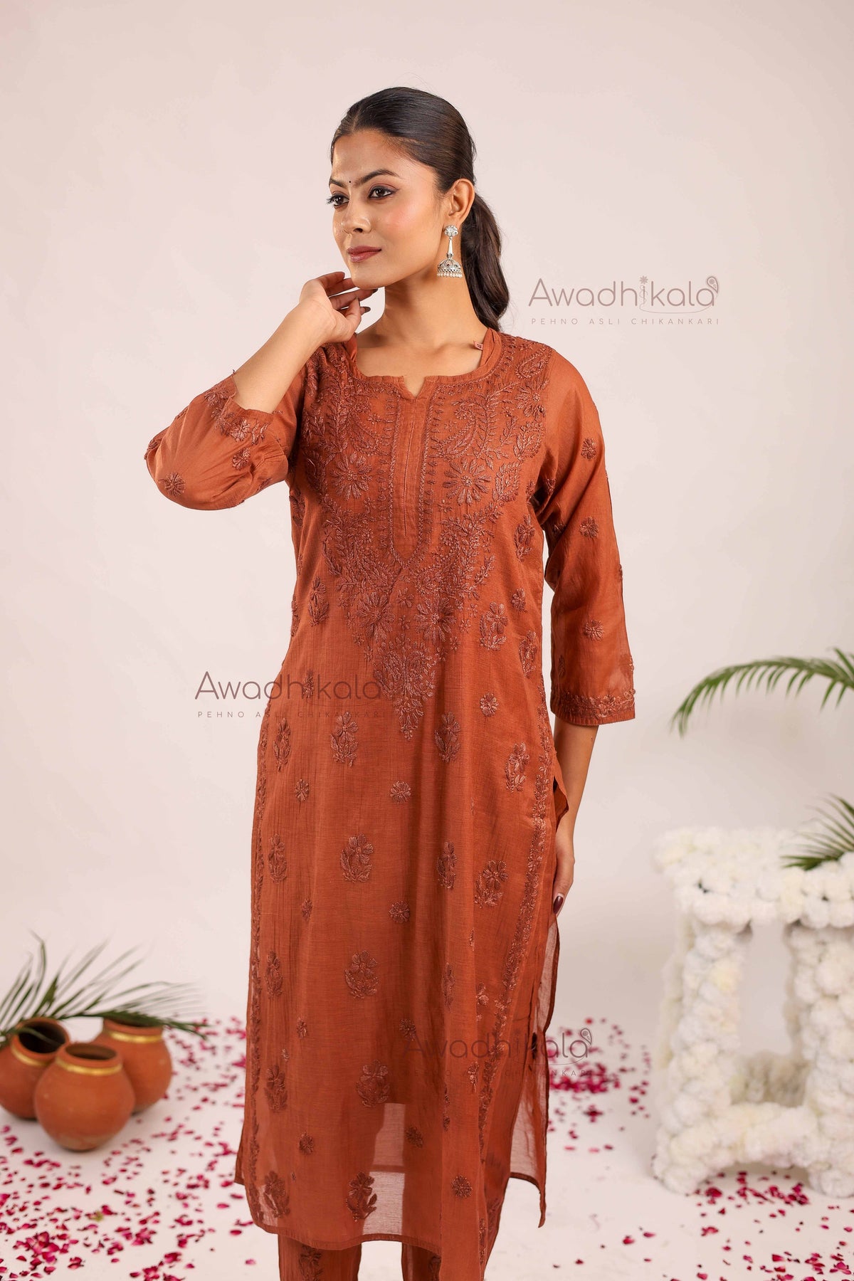 Tarini Chanderi Cotton Set- Rust