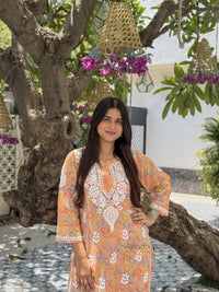 Niya Mulmul Cotton Printed Set- Peach
