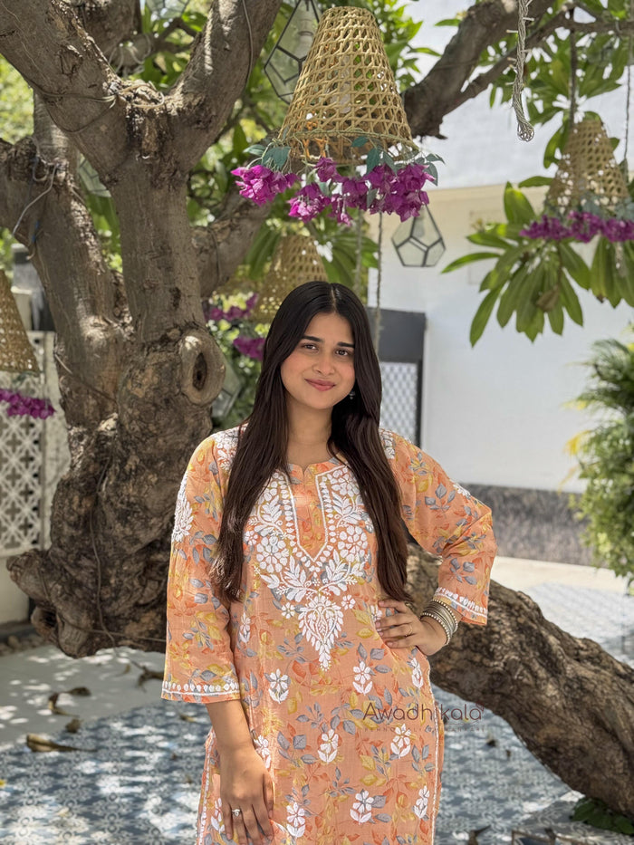 Niya Mulmul Cotton Printed Set- Peach