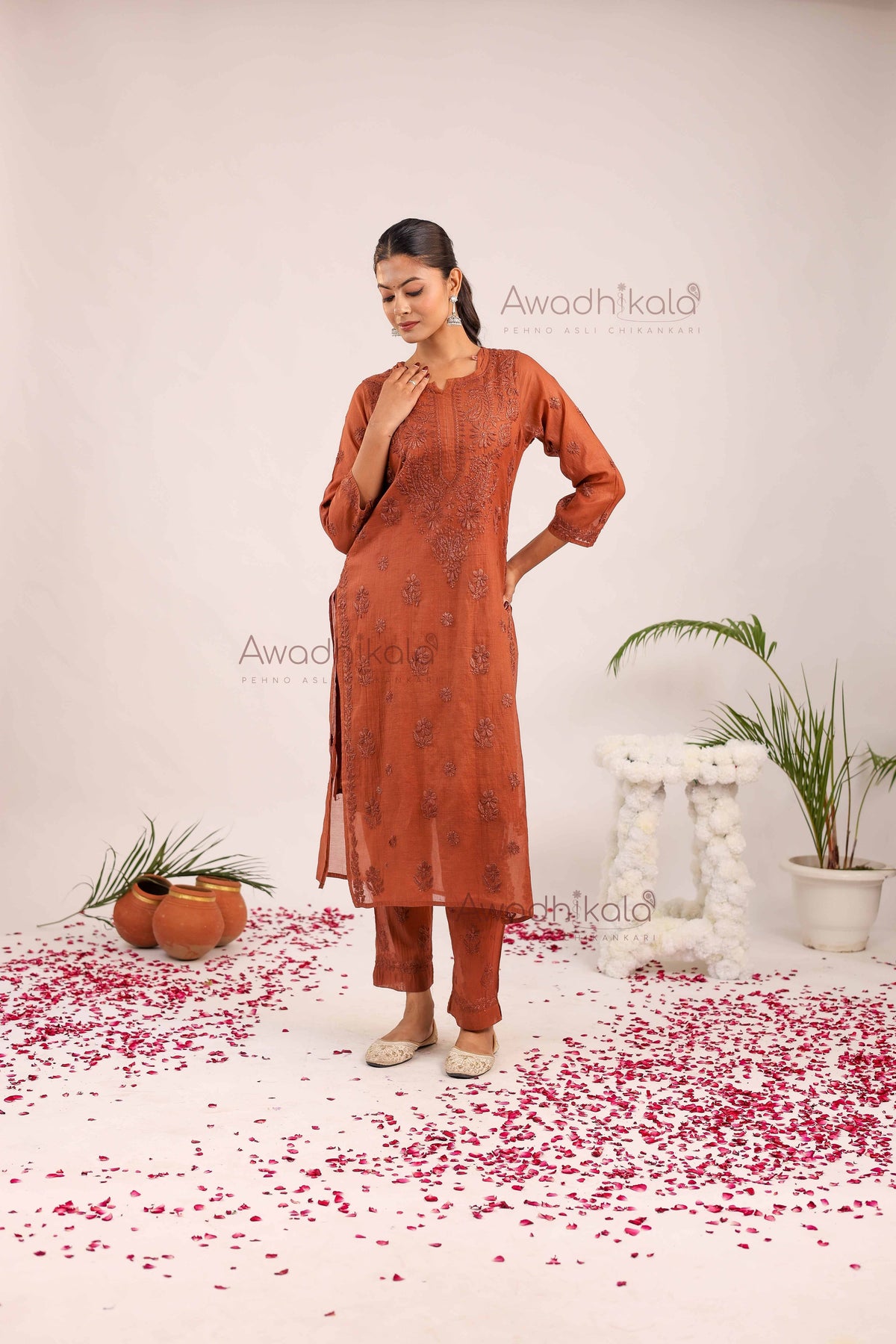 Tarini Chanderi Cotton Set- Rust