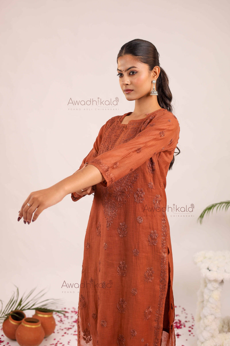 Tarini Chanderi Cotton Set- Rust