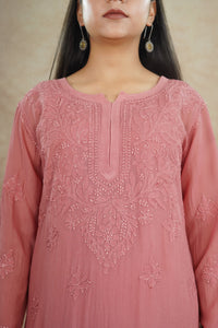 Aria Viscose Georgette Kurti- Rose Pink