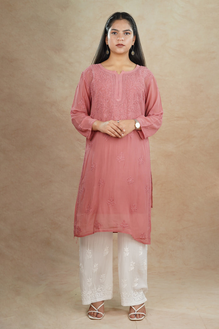 Aria Viscose Georgette Kurti- Rose Pink