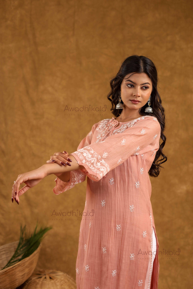 Akira Pure Mulmul Chanderi Kurti- Rust