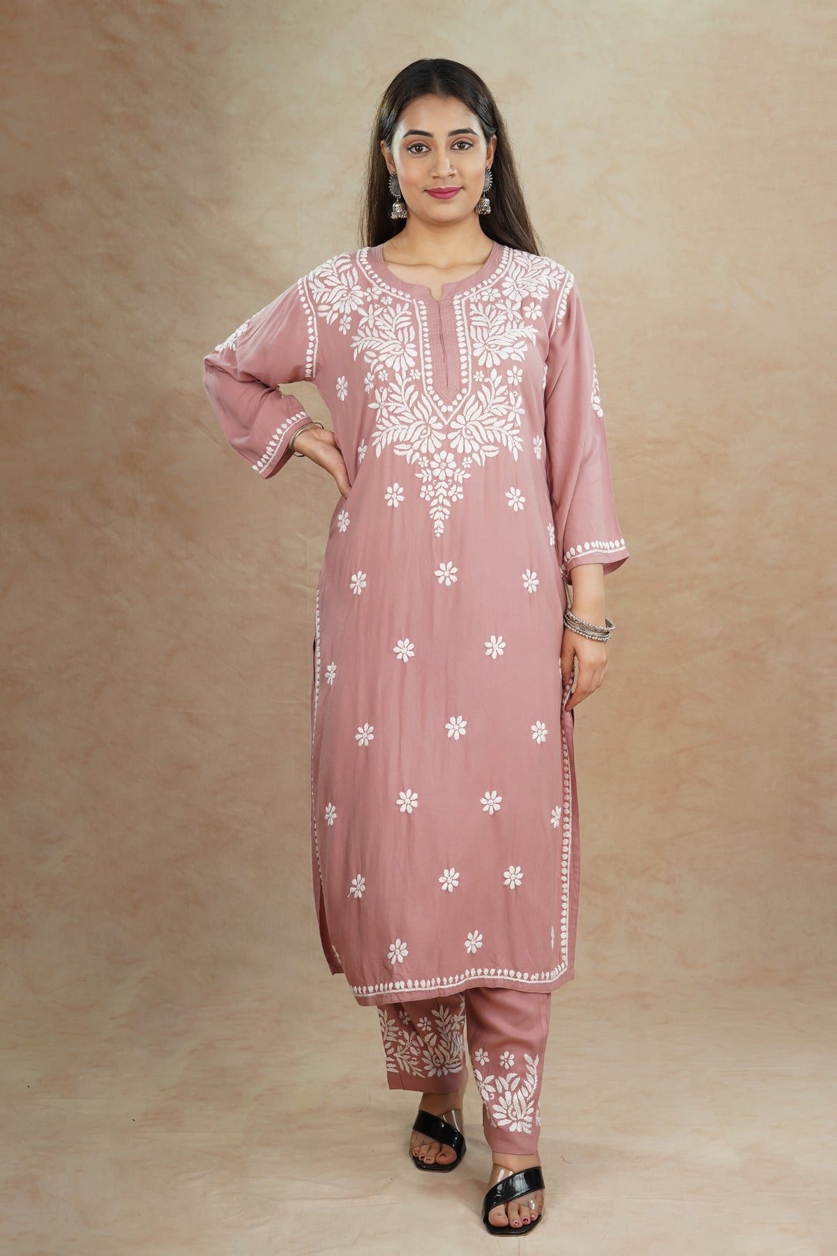 Ridhi Rayon Kurta Set- Rose Pink