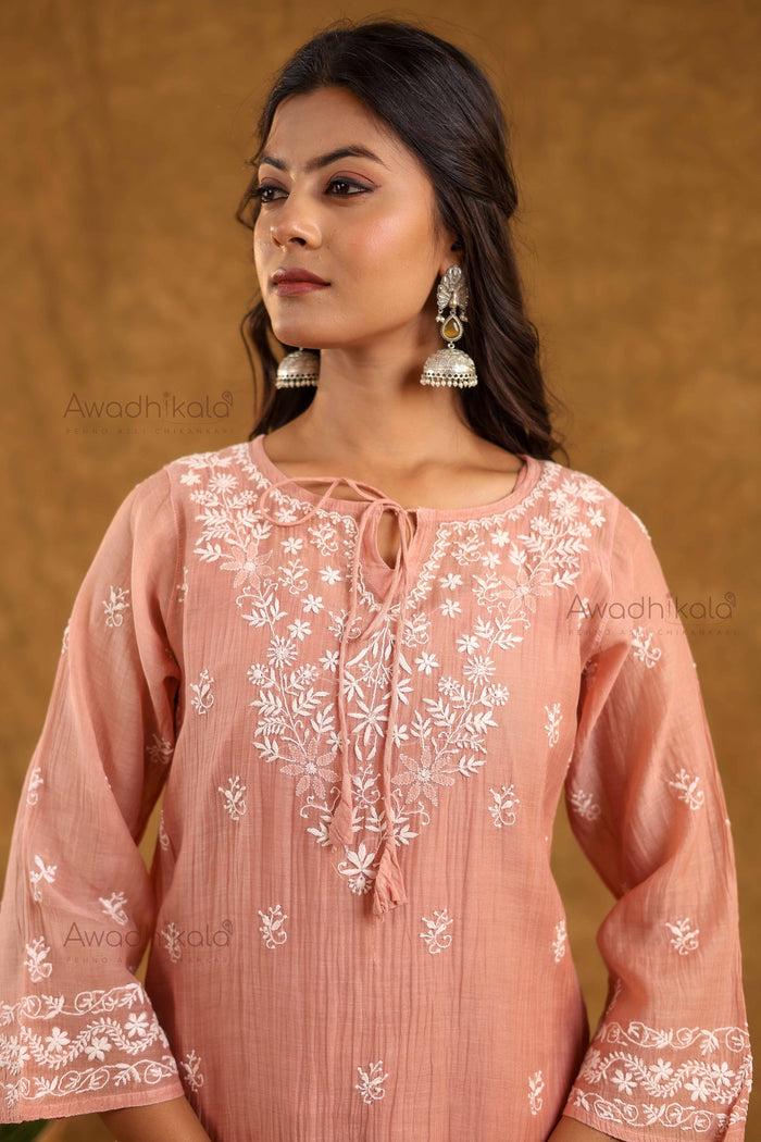 Akira Pure Mulmul Chanderi Kurti- Rust
