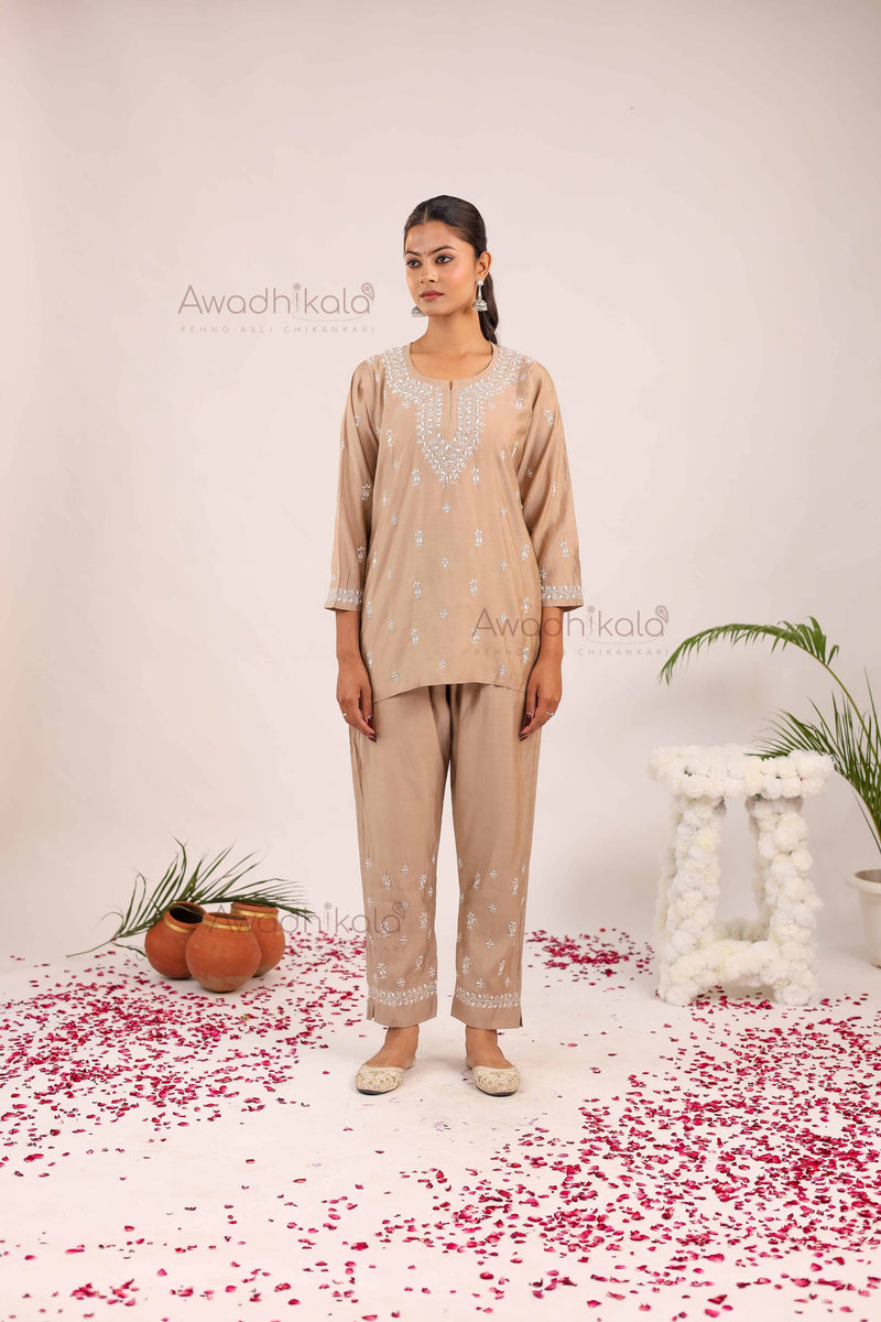 Ira Chanderi Co-Ord Set- Beige