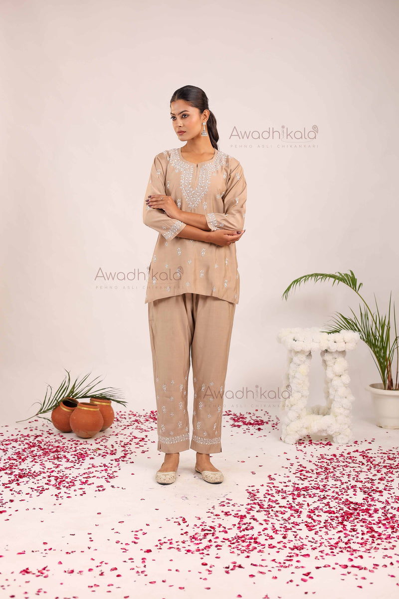 Ira Chanderi Co-Ord Set- Beige