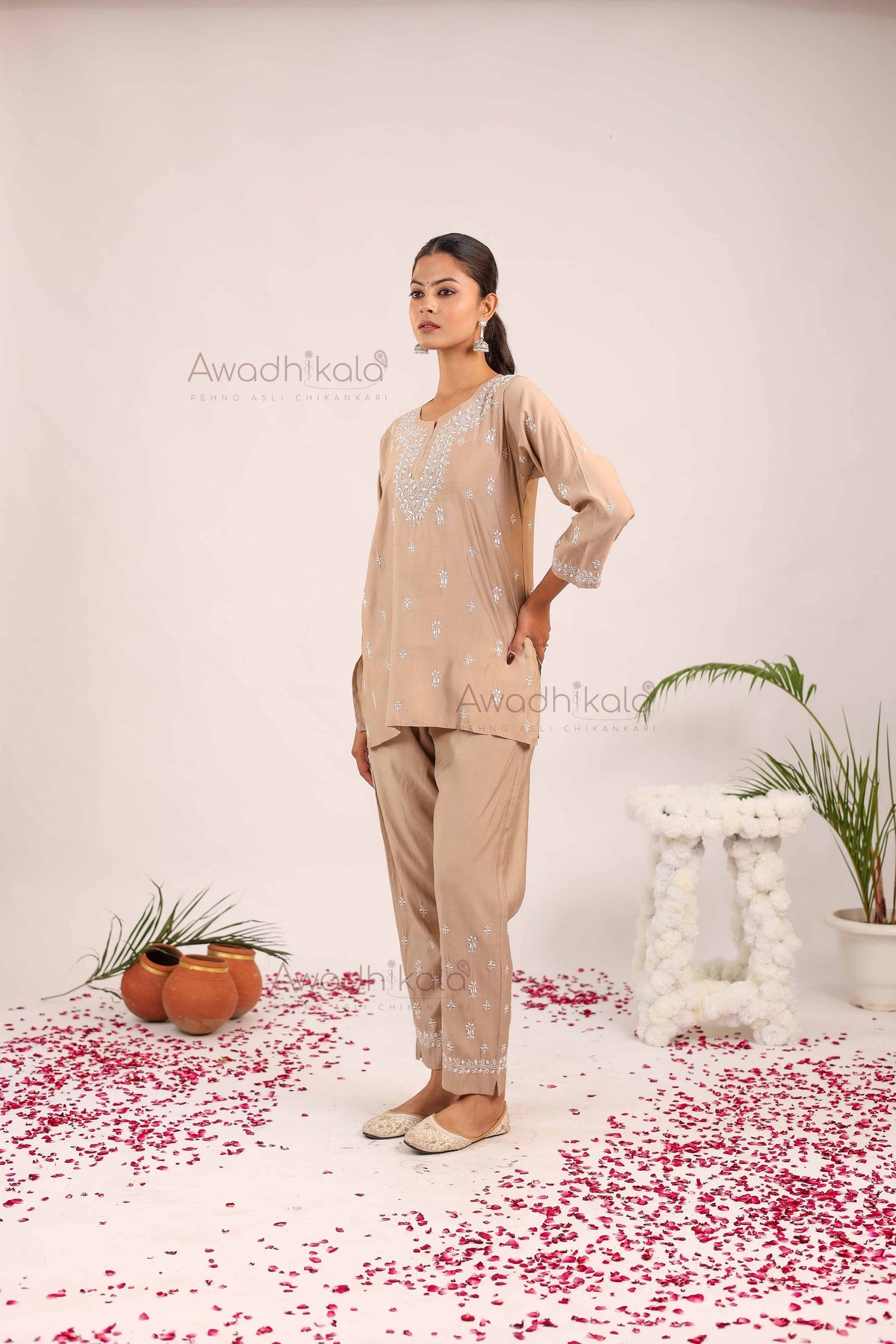 Ira Chanderi Co-Ord Set- Beige