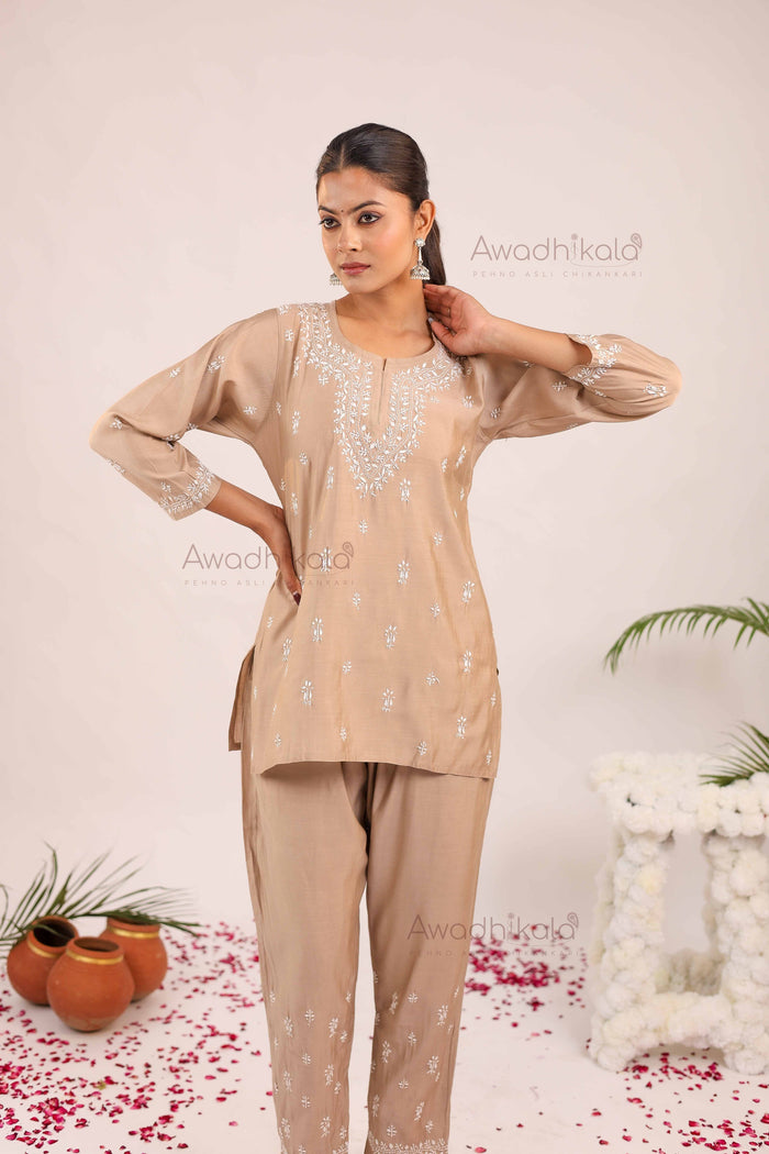 Ira Chanderi Co-Ord Set- Beige