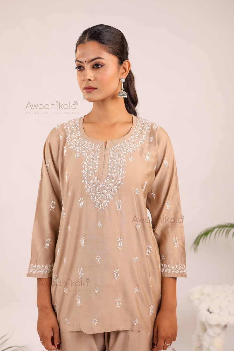 Ira Chanderi Co-Ord Set- Beige