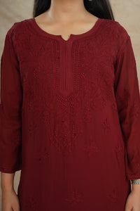 Aria Viscose Georgette Kurti- Maroon