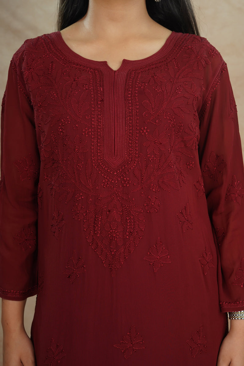 Aria Viscose Georgette Kurti- Maroon