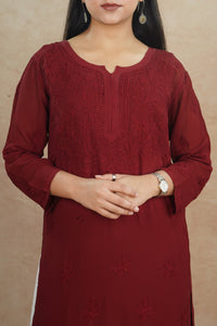 Aria Viscose Georgette Kurti- Maroon