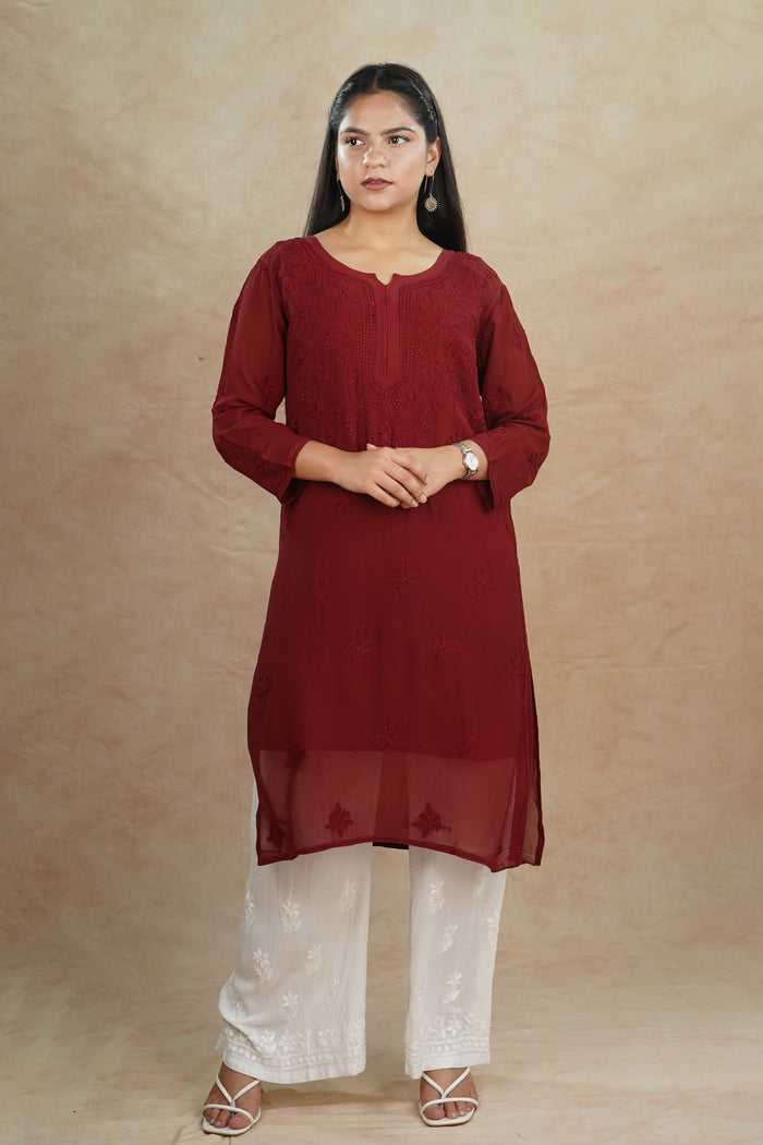 Aria Viscose Georgette Kurti- Maroon