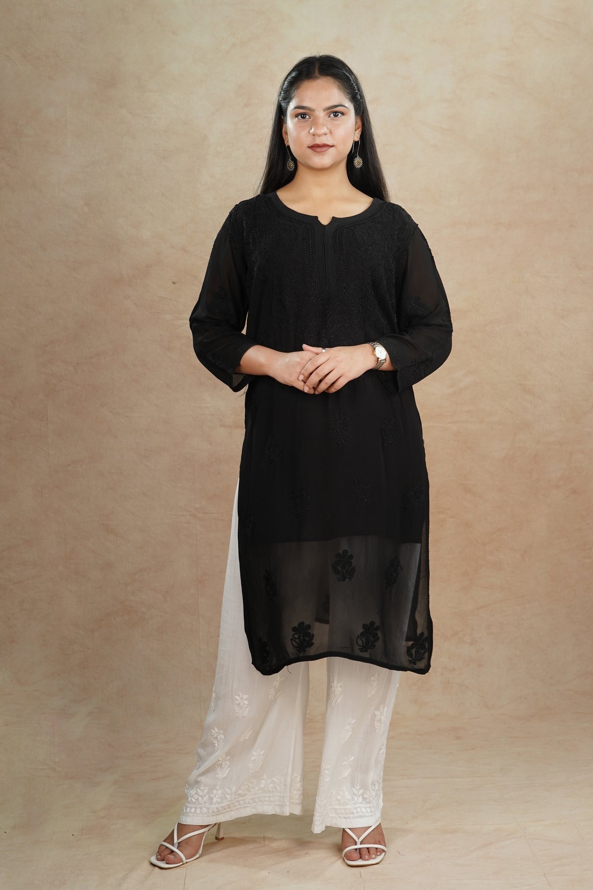 Aria Viscose Georgette Kurti- Black