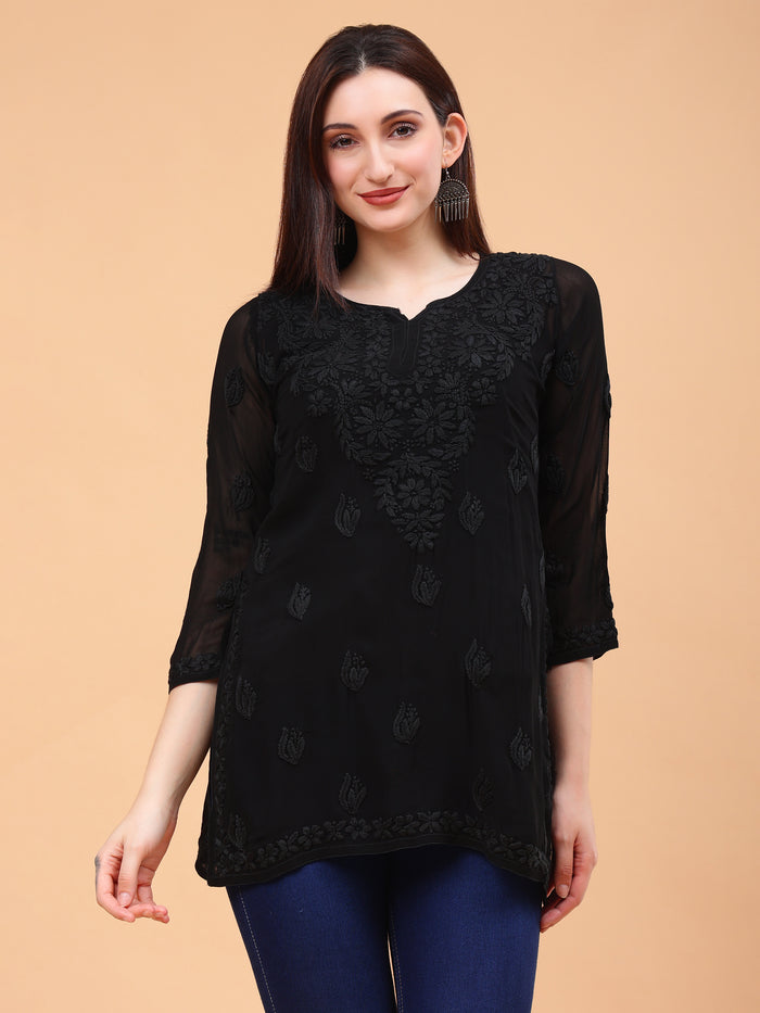 Anika Viscose Short Kurti- Black