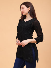 Anika Viscose Short Kurti- Black