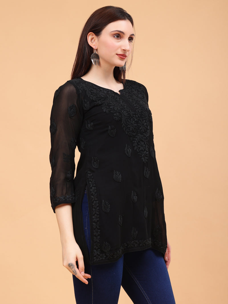 Anika Viscose Short Kurti- Black