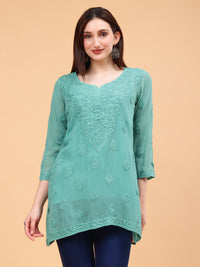 Anika Viscose Short Kurti- Green