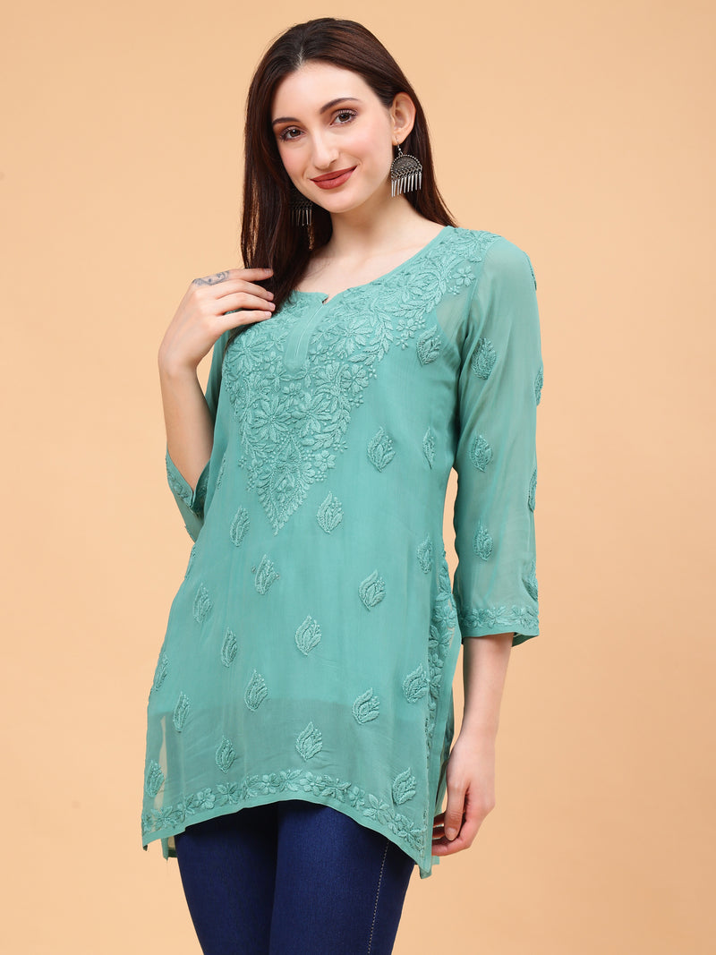 Anika Viscose Short Kurti- Green