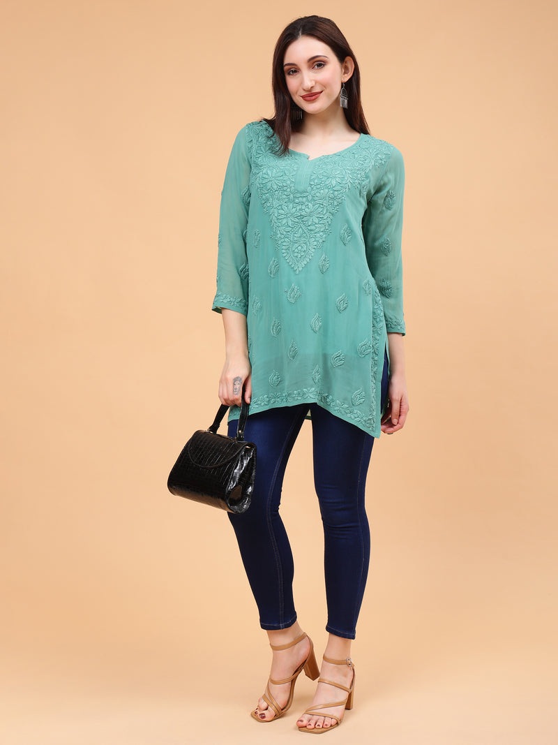 Anika Viscose Short Kurti- Green