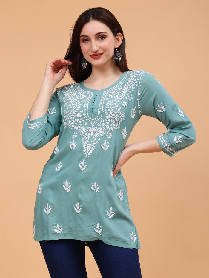 Aiza Modal Short Kurti- Green