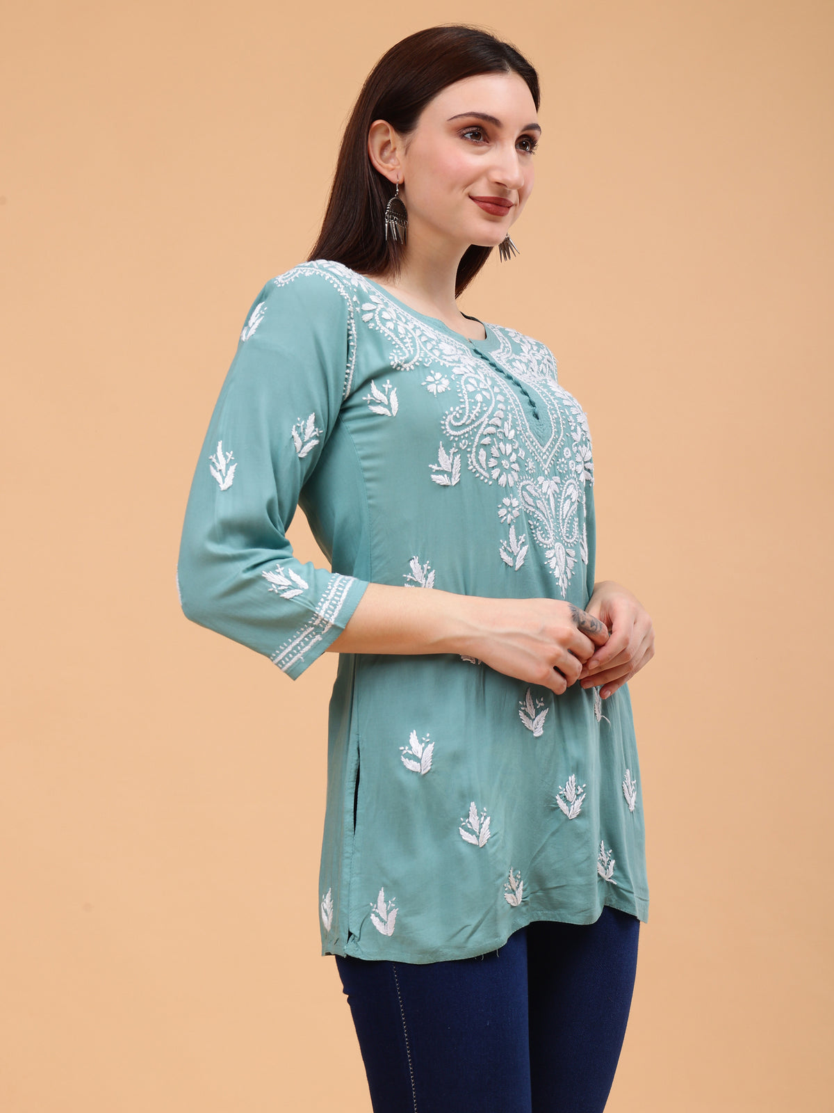 Aiza Modal Short Kurti- Green