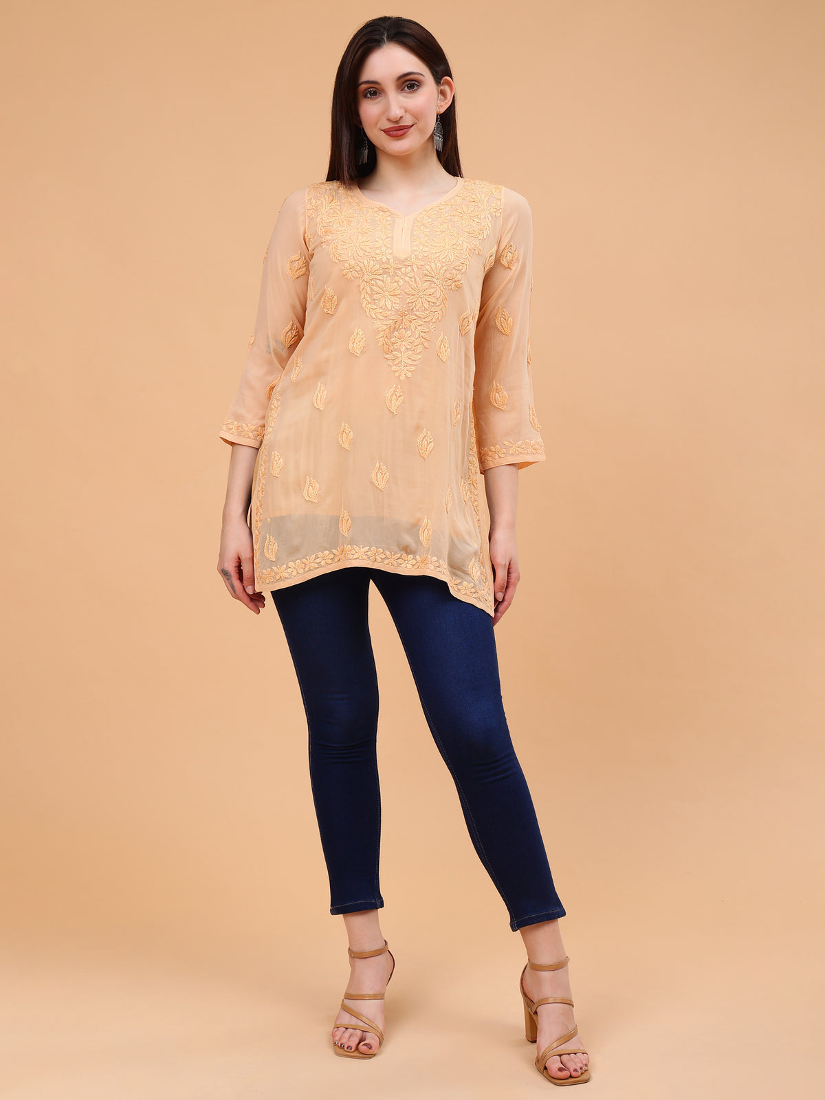 Anika Viscose Short Kurti- Beige