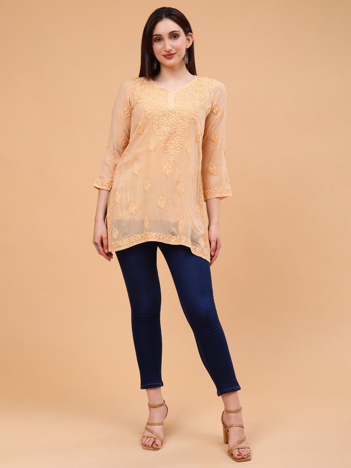 Anika Viscose Short Kurti- Beige